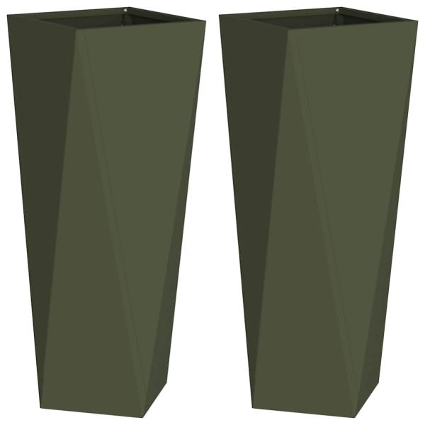 Pflanzkübel 2 pcs Olive Grün 30 x 30 x 75 cm Stahl