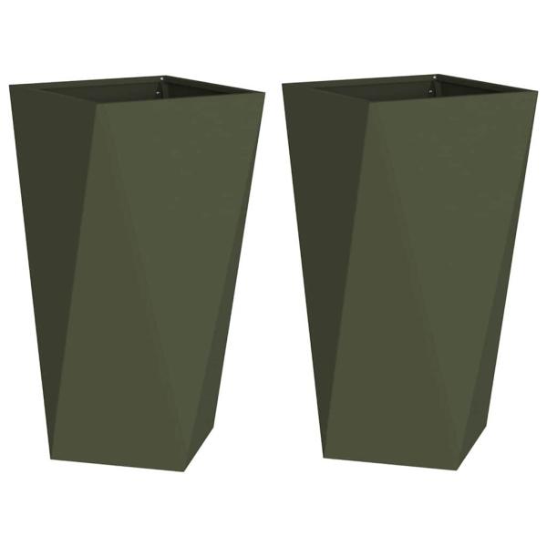 Pflanzkübel 2 pcs Olive Grün 40 x 40 x 75 cm Stahl