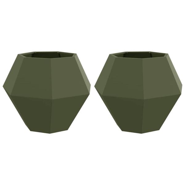Pflanzkübel 2 pcs Olive Grün 75 x 75 x 60 cm Stahl