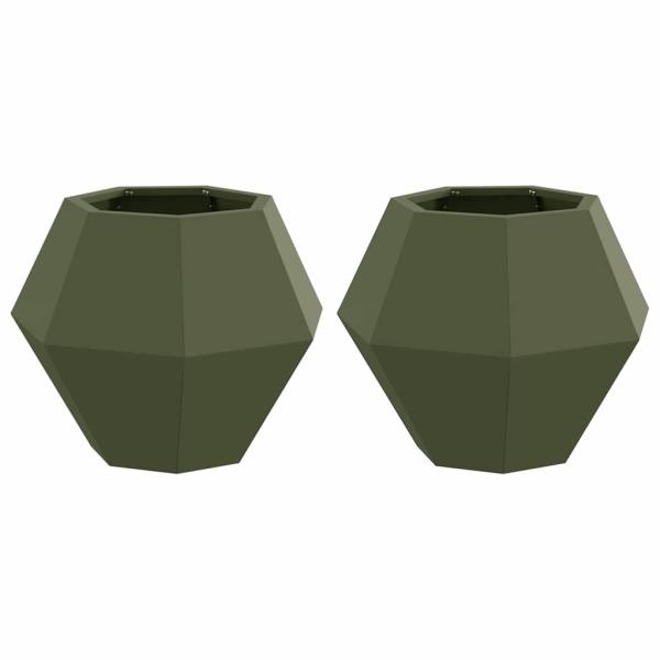 Pflanzkübel 2 pcs Olive Grün 50 x 50 x 40 cm Stahl