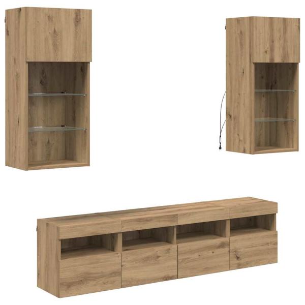 ARDEBO.de - TV Wand Einheiten mit LED 5 pcs Artisan-Eiche 40,5 x 30 x 90 cm