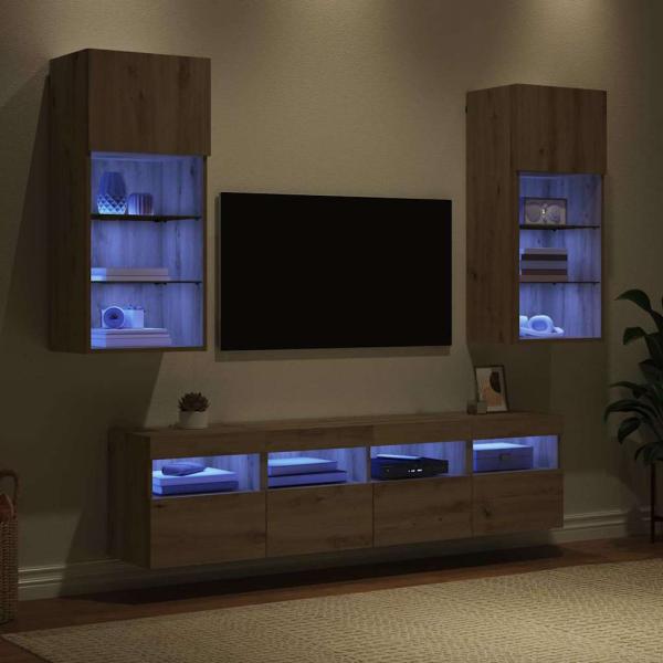 TV Wand Einheiten mit LED 5 Stk. Artisan-Eiche Holzwerkstoff
