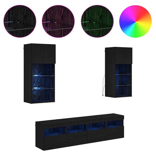 TV Wand Einheiten mit LED 5 Stk. Schwarz Eichen-Optik