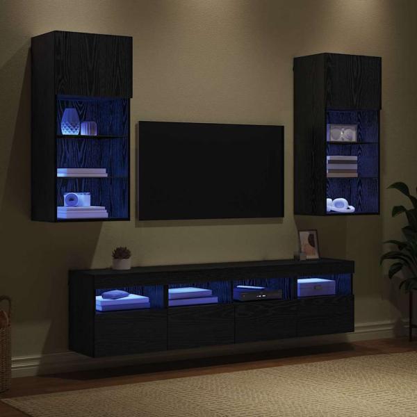 TV Wand Einheiten mit LED 5 Stk. Schwarz Eichen-Optik