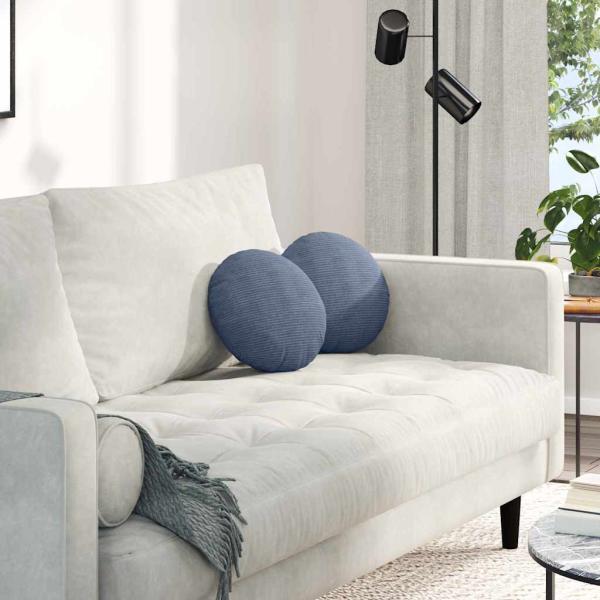ARDEBO.de - Sitzkissen 2 pcs Blau Ø 30 cm Cordstoff