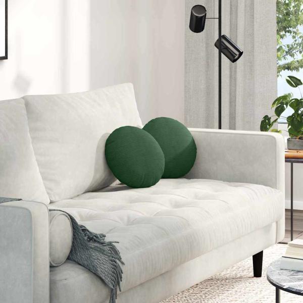 ARDEBO.de - Sitzkissen 2 pcs Dunkelgrün Ø 30 cm Cordstoff