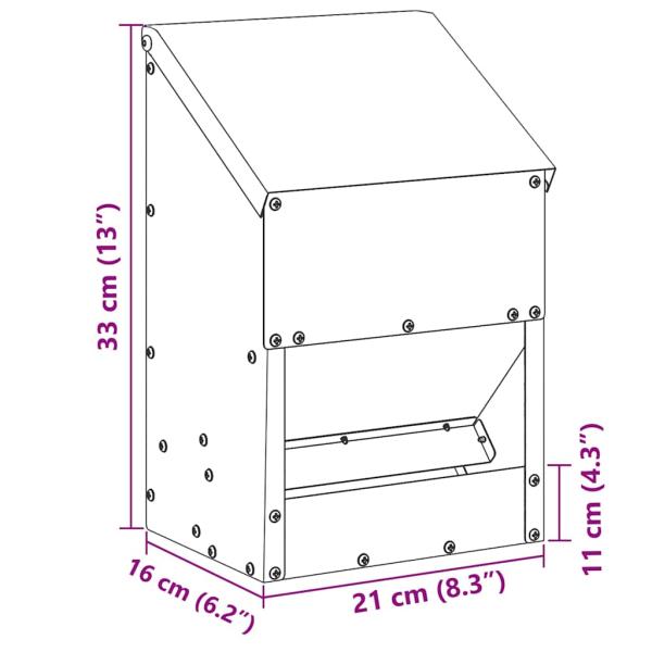 Hühnerfütterer Olive Grün 21 x 16 x 33 cm Kaltgewalzter Stahl