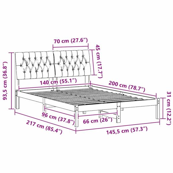 Bettrahmen Schwarz 140 x 200 cm Massives Kiefernholz