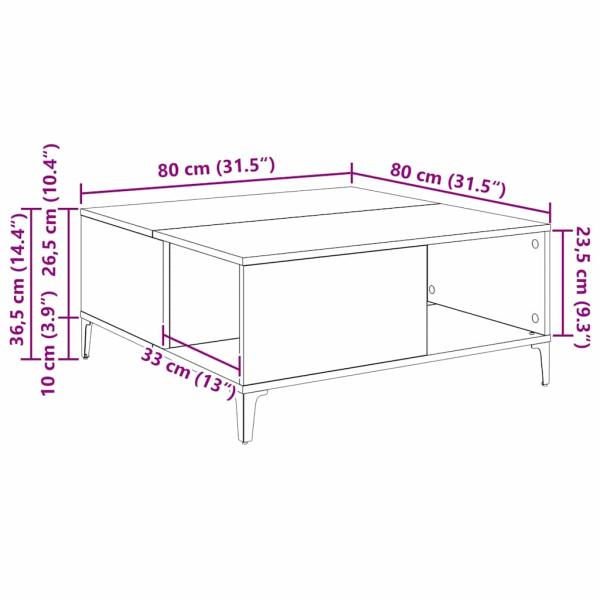 Couchtisch Schwarz Eichen-Optik 80 x 80 x 36,5 cm Holzwerkstoff