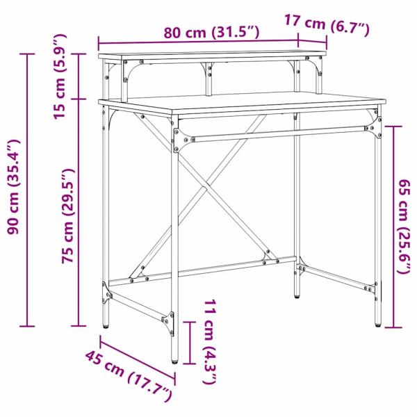 Schreibtisch Schwarz Eichen-Optik 80 x 50 x 90 cm Holzwerkstoff