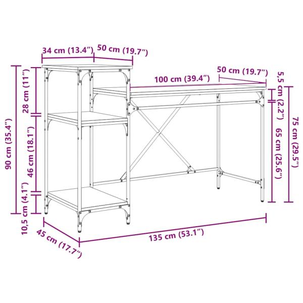 Schreibtisch Schwarz Eichen-Optik 135 x 50 x 90 cm