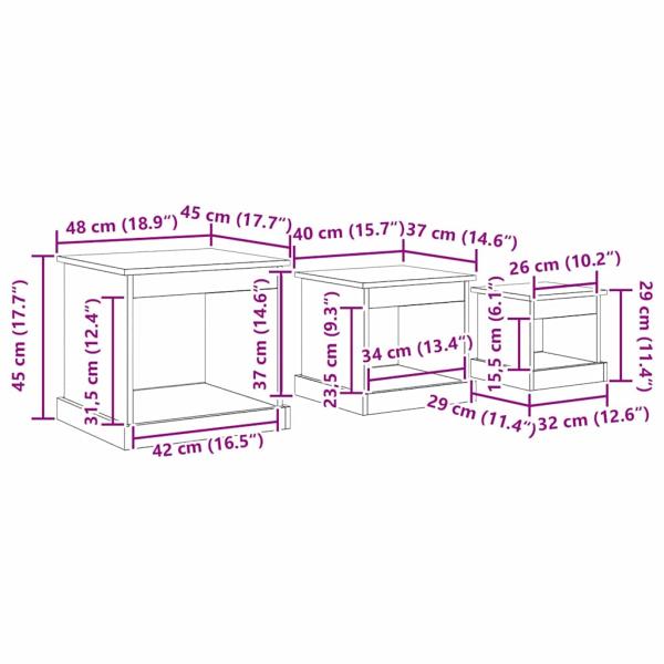 Couchtisch 3 pcs Artisan-Eiche Holzwerkstoff