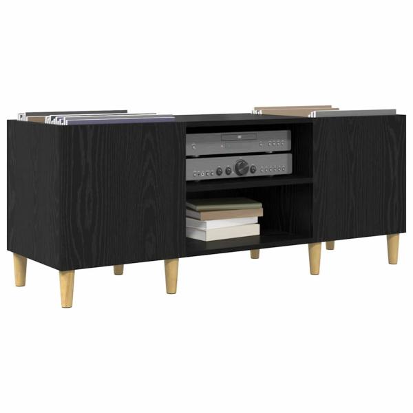 Schallplattenschrank Schwarz Eichen-Optik 121 x 38 x 48 cm
