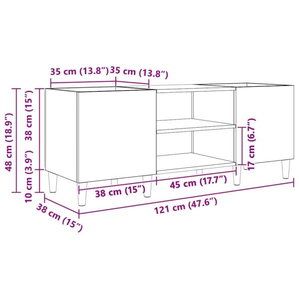 Schallplattenschrank Schwarz Eichen-Optik 121 x 38 x 48 cm