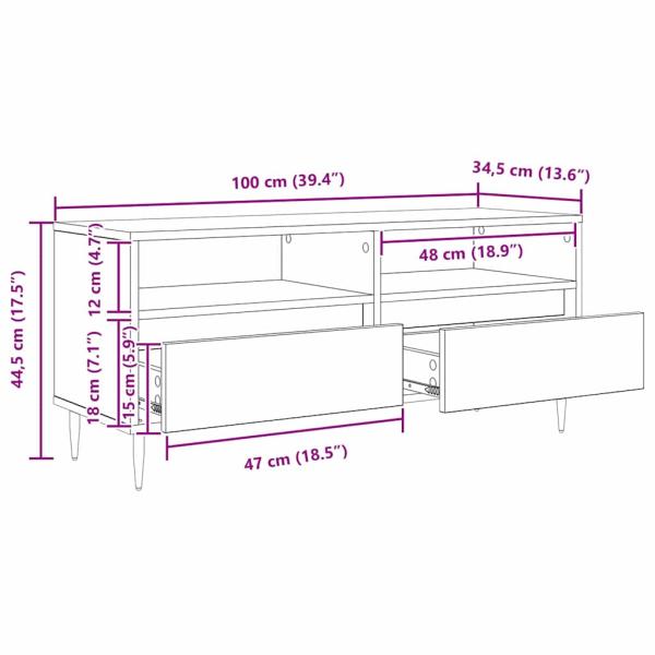 TV-Schränk Altholz 100 x 34,5 x 44,5 cm Verbundholz und Eisen