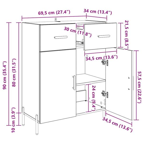 Sideboard Schwarz Eichen-Optik 69,5 x 34 x 90 cm Holzwerkstoff