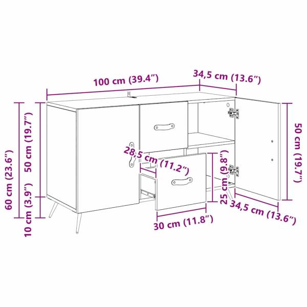 Sideboard Artisan-Eiche 100 x 36 x 60 cm Holzwerkstoff