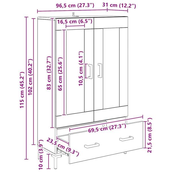 Hochboard Artisan-Eiche 69,5 x 31 x 115 cm Holzwerkstoff