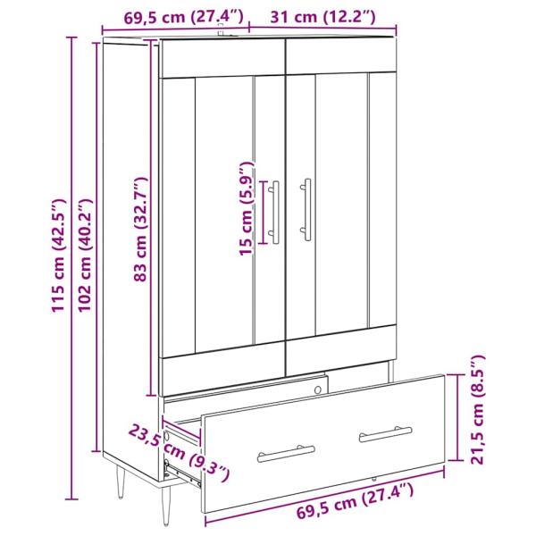 Hochboard Schwarz Eichen-Optik 69,5 x 31 x 115 cm Holzwerkstoff