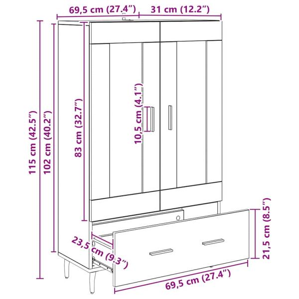 Hochboard Schwarz Eichen-Optik 69,5 x 31 x 115 cm Holzwerkstoff