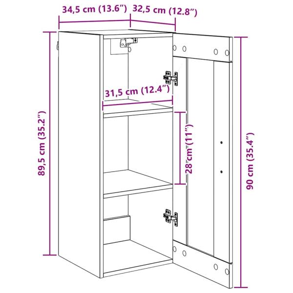 Wandschrank Schwarz Eichen-Optik 34,5 x 34 x 90 cm