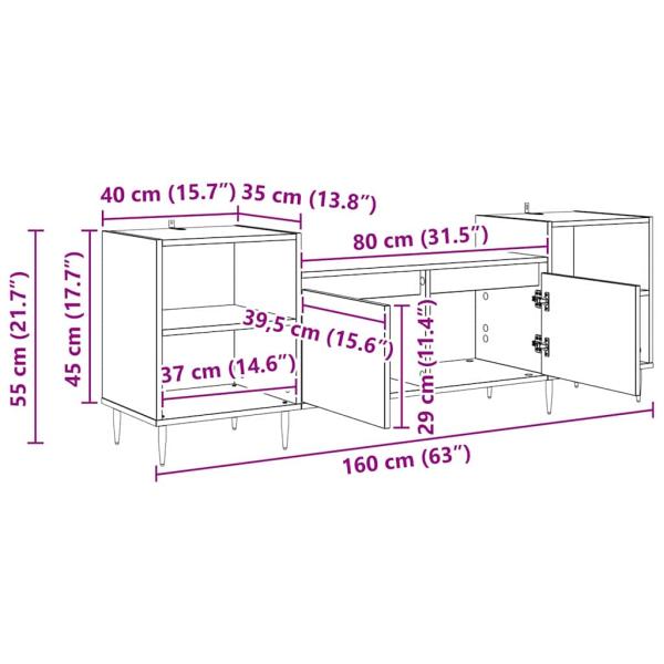 TV-Schränk Schwarz Eichen-Optik 160 x 35 x 55 cm Holzwerkstoff
