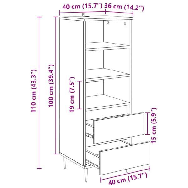 Highboard Schwarz Eichen-Optik 40 x 36 x 110 cm Holzwerkstoff