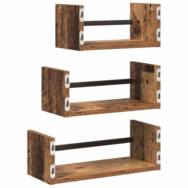 Wandregal-Set mit Regal 3 pcs Altholz 40x16x14cm Holzwerkstoff