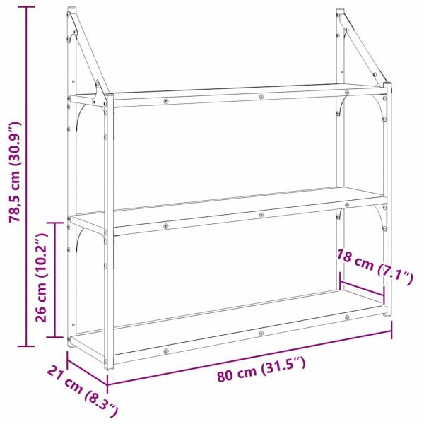 Wandregal Schwarz Eichen-Optik 80 x 21 x 78,5 cm Holzwerkstoff