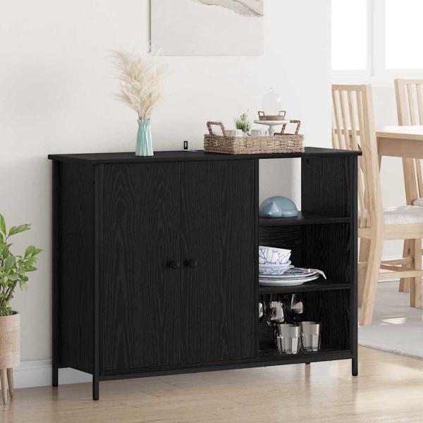 ARDEBO.de - Sideboard Schwarz Eichen-Optik 100 x 33 x 75 cm Holzwerkstoff