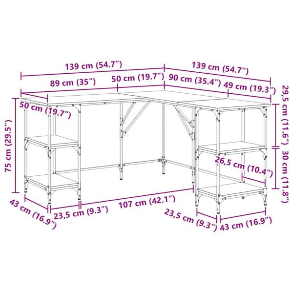 Schreibtisch Altholz 139 x 139 x 75 cm Holzwerkstoff