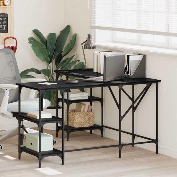 ARDEBO.de - Schreibtisch Schwarz Eichen-Optik 139 x 139 x 75 cm