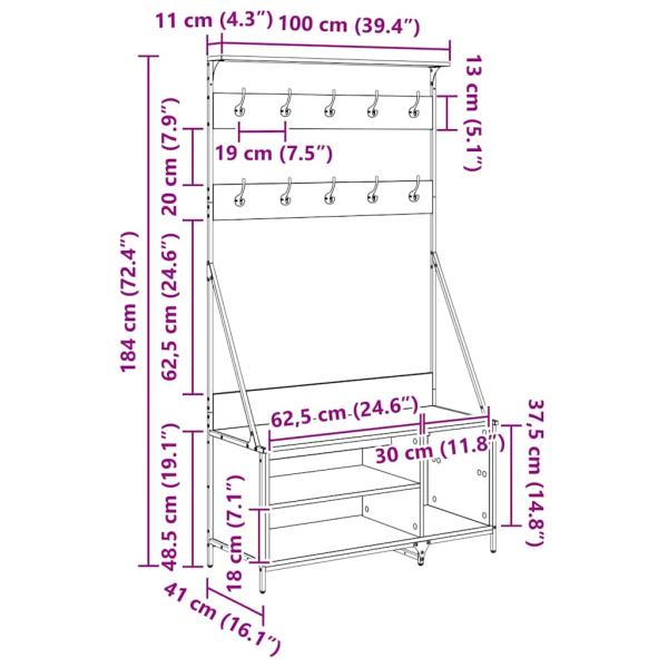 Kleiderständer Artisan-Eiche 100 x 41 x 184 cm Holzwerkstoff