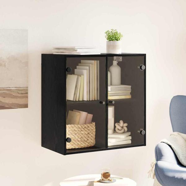 Wandschrank Wandmontiert Schwarz Eichen-Optik 68 x 37 x 68,5 cm