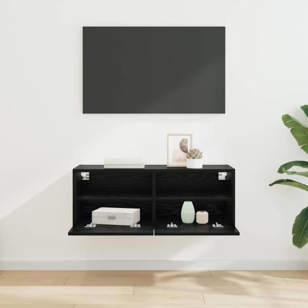 TV-Wandregal Schwarz Eichen-Optik 80 x 30 x 30 cm Holzwerkstoff