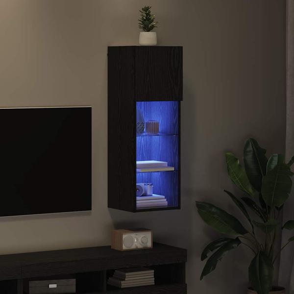 Wandmontierter TV Schrank Wandmontiert Schwarz Eichen-Optik