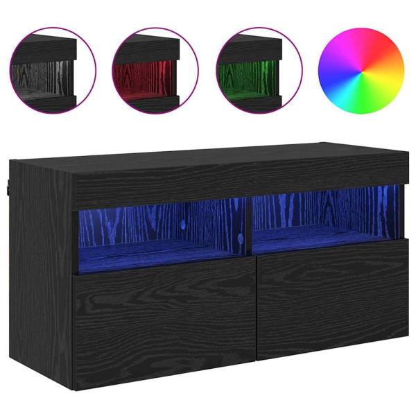 TV-Wandregal Schwarz Eichen-Optik 80 x 30 x 40 cm Holzwerkstoff