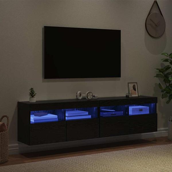 TV-Wandregale 2 pcs Schwarz Eichen-Optik 80 x 30 x 40 cm