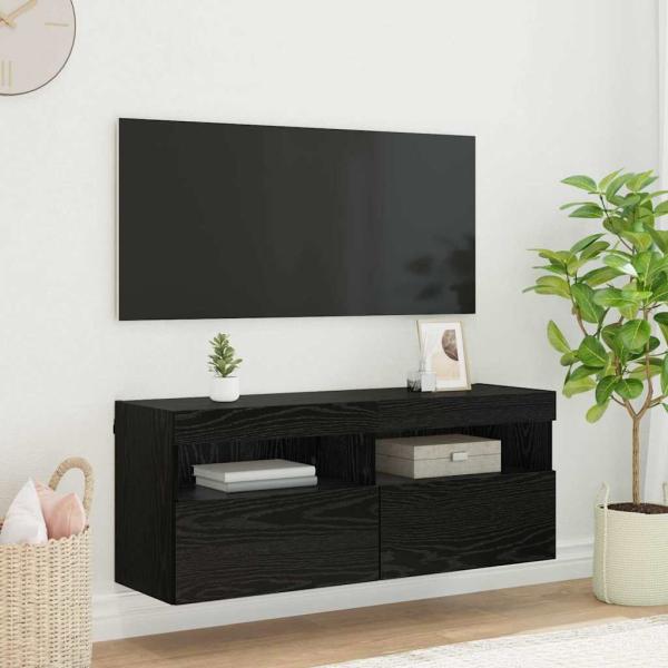 ARDEBO.de - TV-Wandregal Wandmontiert Schwarz Eichen-Optik 100 x 30 x 40 cm