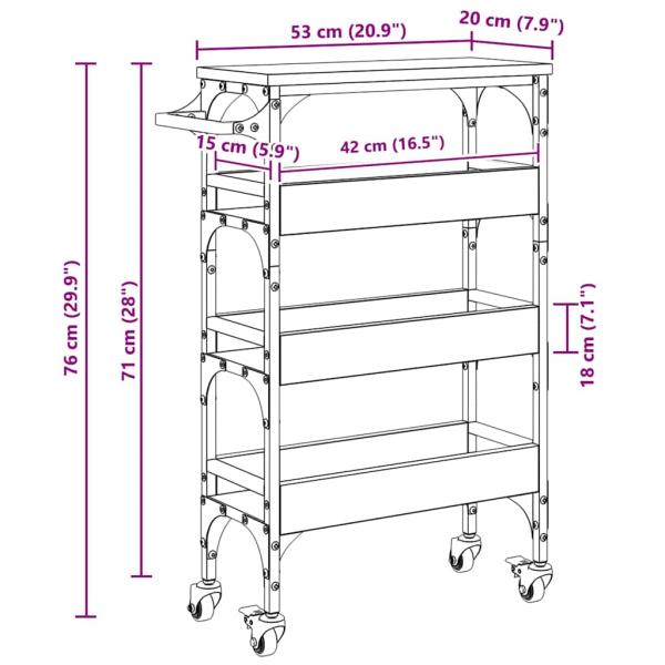 Küchentrolley Altholz 53 x 20 x 76 cm Holzwerkstoff