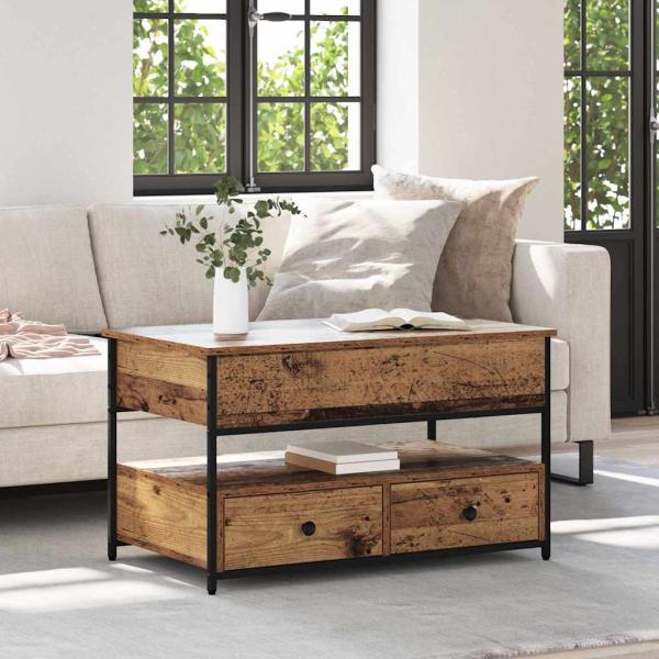 ARDEBO.de - Couchtisch mit Schubladen Altholz 85 x 50 x 50 cm Holzwerkstoff