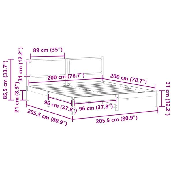 Bettrahmen Dunkelgrau 200 x 200 cm Massives Kiefernholz