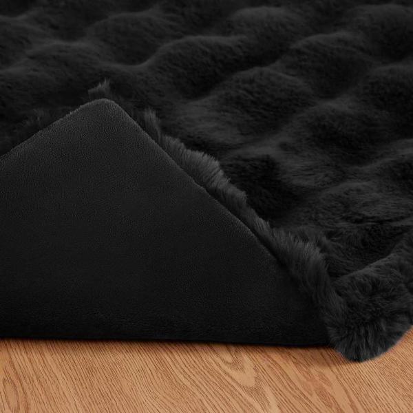 Kunstfell Kaninchenfell Decke 4 pcs Schwarz 220 x 240 cm