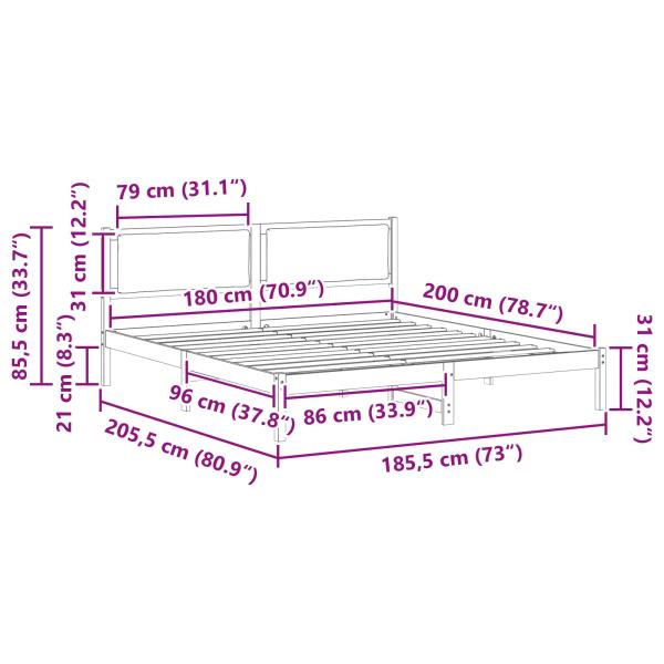 ARDEBO.de - Bettrahmen Hellgrau 180 x 200 cm Massives Kiefernholz