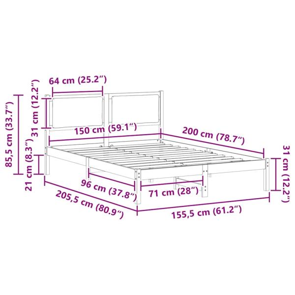 Bettrahmen mit Kopfteil Taupe 150 x 200 cm Massives Kiefernholz