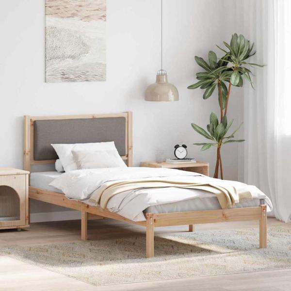 ARDEBO.de - Bettrahmen mit Kopfteil Taupe 90 x 200 cm Massives Kiefernholz