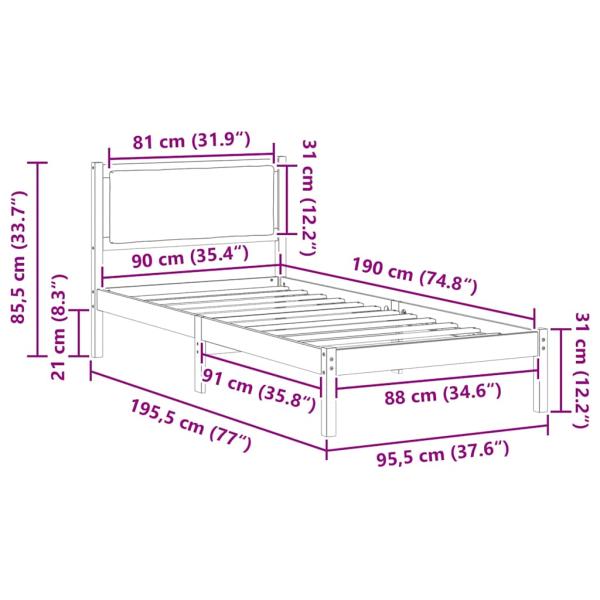 Bettrahmen Schwarz 90 x 190 cm Massives Kiefernholz