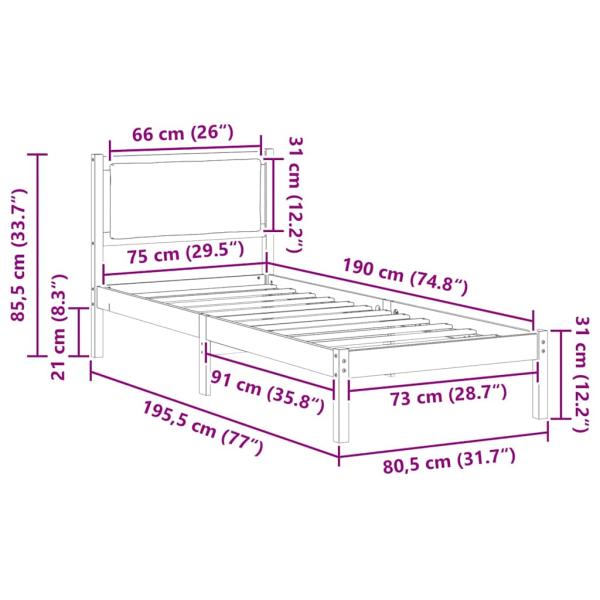 Bettrahmen Schwarz 80 x 190 cm Massives Kiefernholz