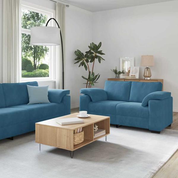 ARDEBO.de - 2-teiliges Sofa-Set mit Kissen, blauer Samt