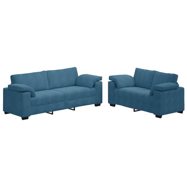2-teiliges Sofa-Set mit Kissen, blauer Samt
